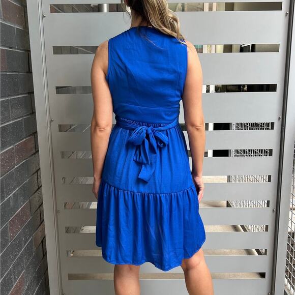 Kobi Halperin Cobalt Blue Sleeveless V Neck Wrap Dress Size XS - Picture 3 of 7